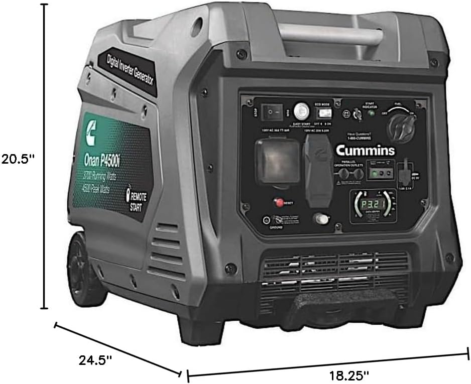 Cummins Onan P4500I Portable Inverter Generator, Power Inverter Dual 5V USB Ports for Mobile Charging, Gas Powered for Backup Home Use, RV & Camping - 7.3 HP 224cc OHV 4-Stroke Engine W/Remote Start