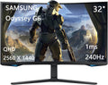 Samsung 32' Odyssey G65B Series QHD Gaming Monitor, 1000R Curved, 240Hz, 1ms, Smart TV Apps and Gaming Hub, Swivel & Tilt Adjustable Stand, Black, with HDMI Cable