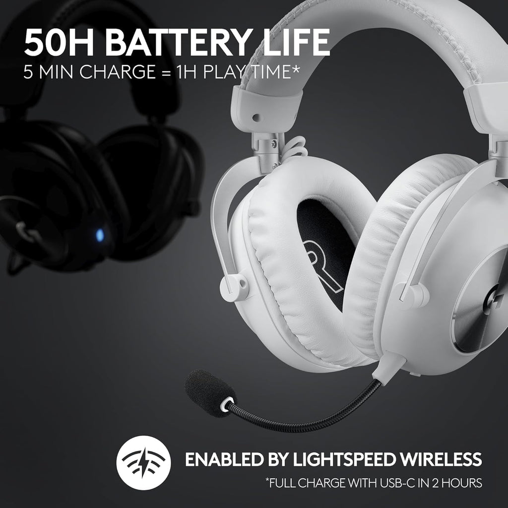 Logitech G PRO X 2 Lightspeed Wireless Gaming Headset: Detachable Boom Mic, 50mm Graphene Drivers, DTS:X Headphone 2.0—7.1 Surround, Bluetooth/USB/3.5mm Aux, for PC, PS5, PS4 - White (Renewed)