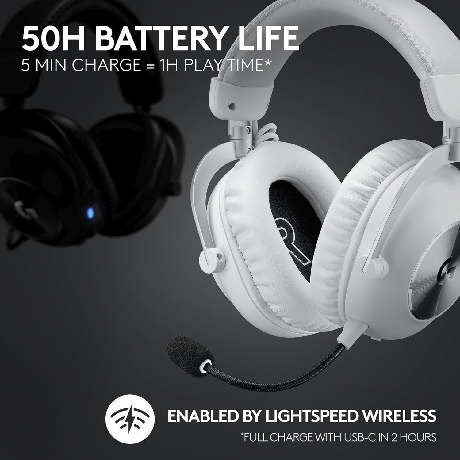 Logitech G PRO X 2 Lightspeed Wireless Gaming Headset: Detachable Boom Mic, 50mm Graphene Drivers, DTS:X Headphone 2.0—7.1 Surround, Bluetooth/USB/3.5mm Aux, for PC, PS5, PS4 - White (Renewed)
