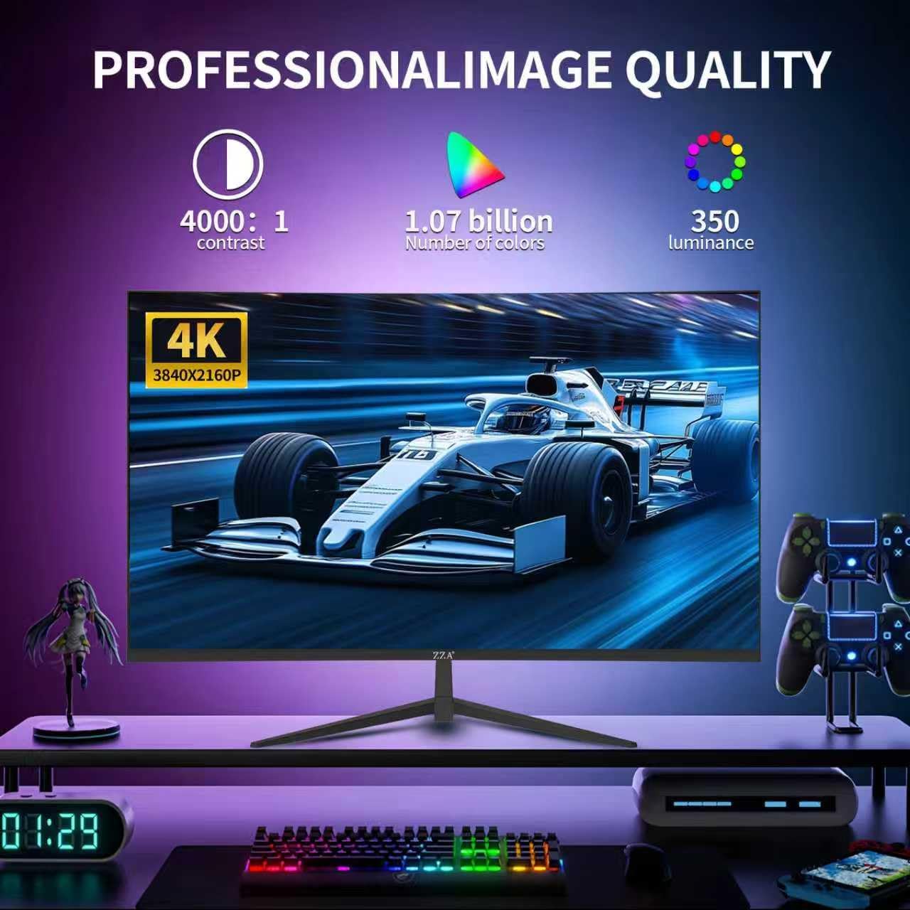 ZZA 32 Inch Curved Monitor 4K, 60HZ UHD (3840 * 2160P) 3000R VA Panel, Gaming Monitor with AMD Freesync, 100% sRGB HDR10 Wall Mountable (HDMI 2.0/DP 1.4 * 2)