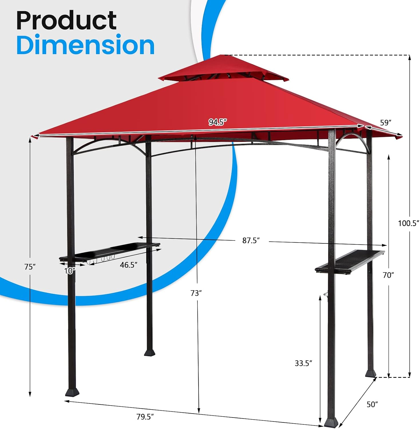Giantex Grill Gazebo, 8ft x 5ft Grill Station with Canopy, Heavy Duty Steel Frame, 2 Side Shelves, 5 Hooks, 8 Ground Stakes, Outdoor Grill Shelter Barbecue Tent for Backyard Patio Camping (Burgundy)