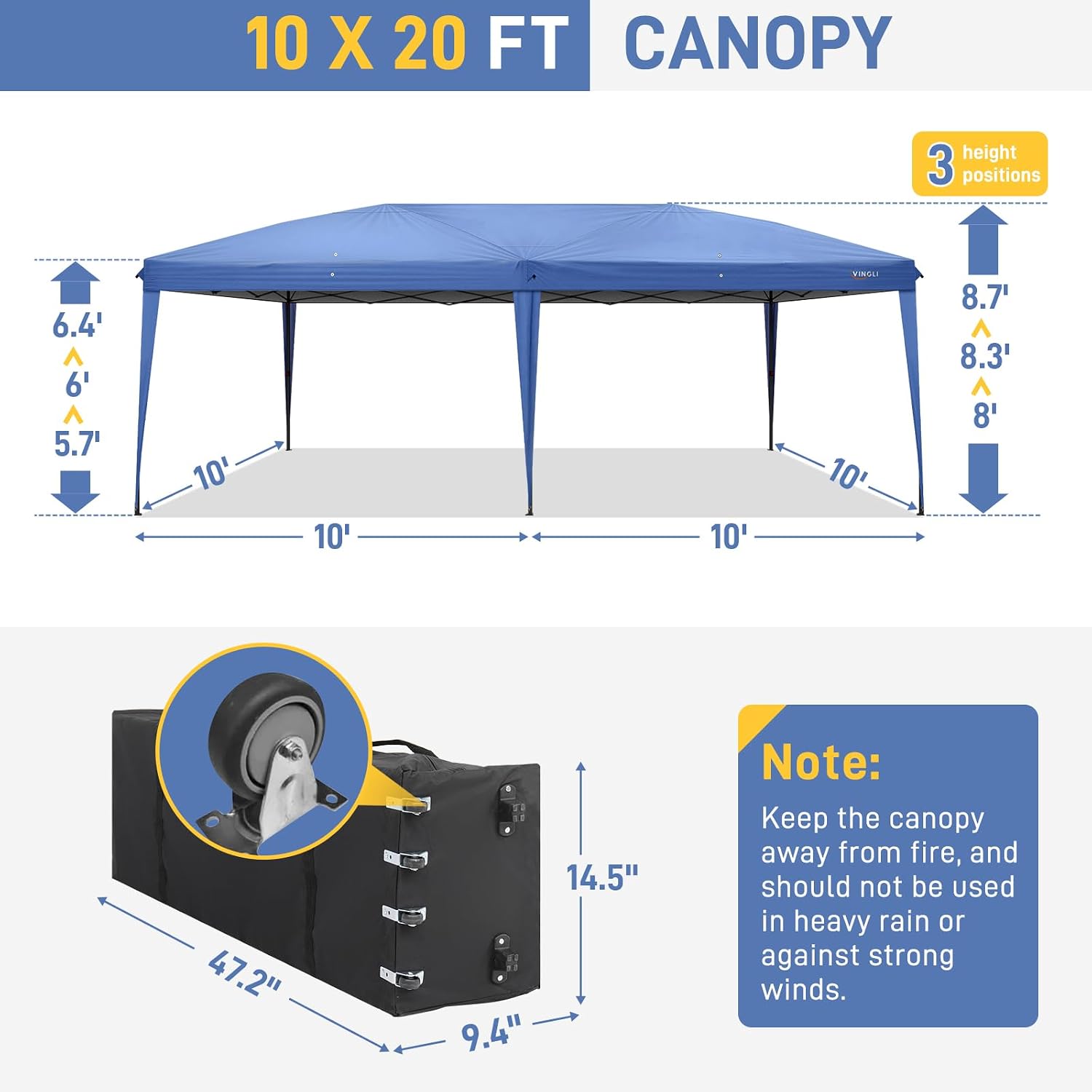 VINGLI 10x20 Pop Up Canopy Tent with Sidewalls, Outdoor Gazebo Canopy Tent, Patio Event Tents Outdoor Event Shelter for Parties (Blue)