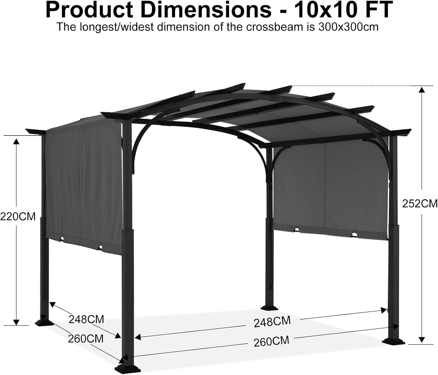 ABCCANOPY Outdoor Pergola 10'x10', Arched Patio Gazebo with Retractable Sun Shade, Dary Gray