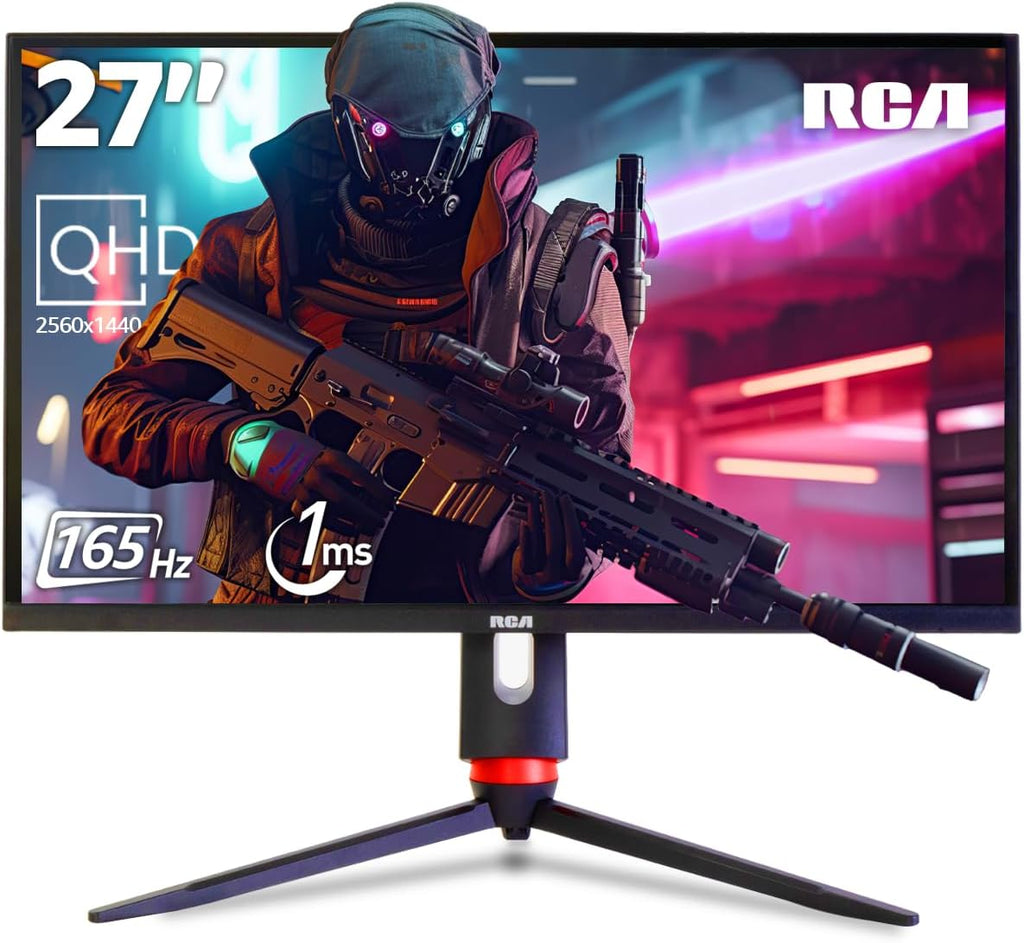 RCA 27' Evolution Select QHD Gaming Monitor | 165Hz, 2560 x 1440p, Adaptive Refresh Technology with 1ms Response, HDR10, Ultra Wide Game View - RGB Backlighting & Adjustable Stand | M27SG134F