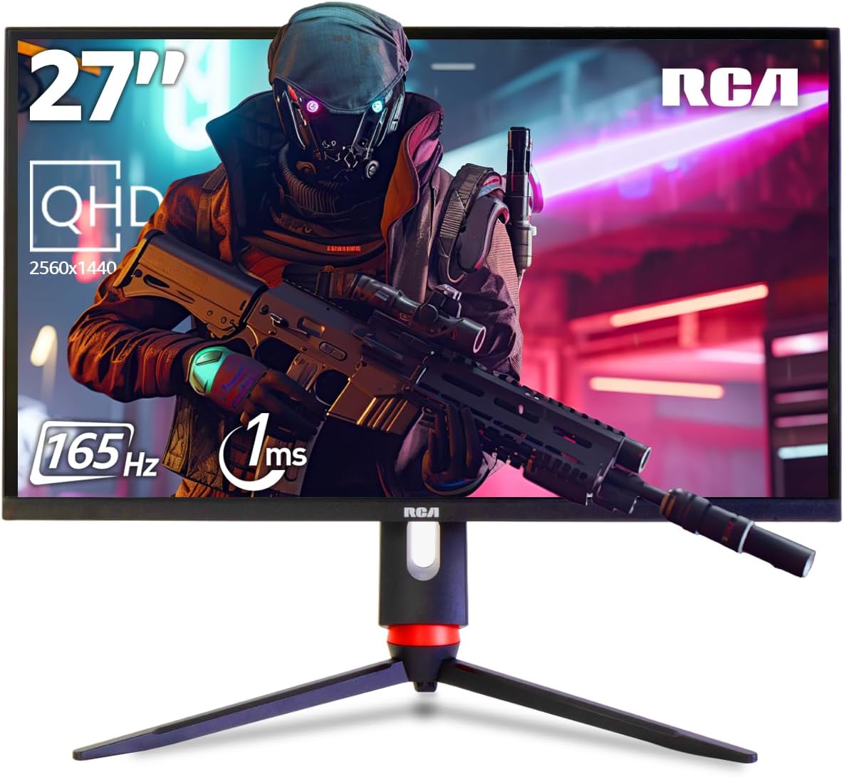 RCA 27' Evolution Select QHD Gaming Monitor | 165Hz, 2560 x 1440p, Adaptive Refresh Technology with 1ms Response, HDR10, Ultra Wide Game View - RGB Backlighting & Adjustable Stand | M27SG134F