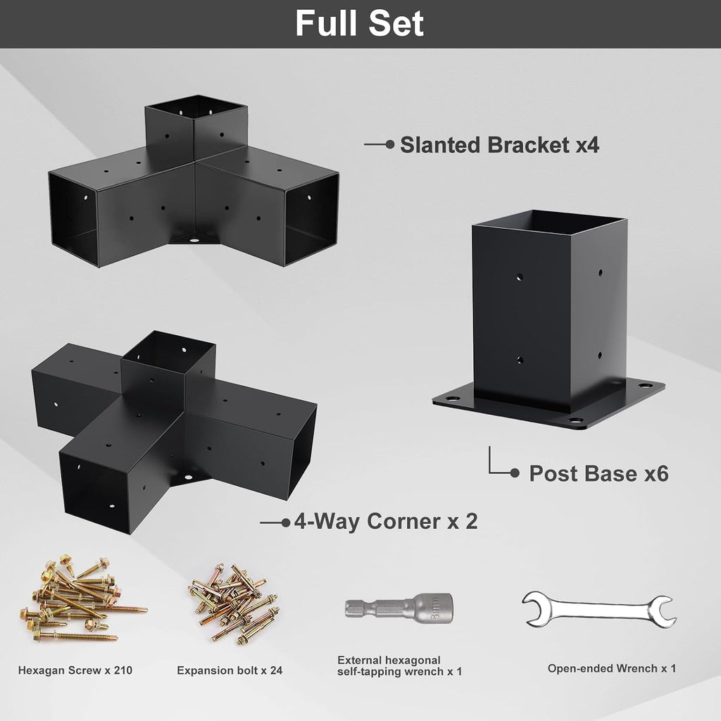Pergola Kit, Pergola Brackets 3-Way Brackets and 4-Way Brackets Post Base Kit for Woodworks DIY, Wooden Beams for Gazebos, Patio Pergolas, Log Cabin Outdoor Pergola Hardware for 4x4 Lumber