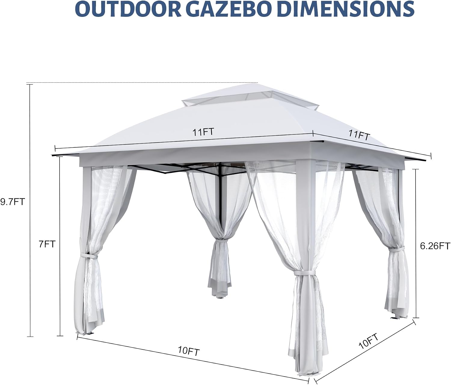 11'X11' Gazebo Pop Up with 4 Sidewalls Mosquito Netting, Heavy Duty Patio Gazebo Canopy Tent with Double Air Roofs for Backyards, Patios, Decks, Gardens, Parks