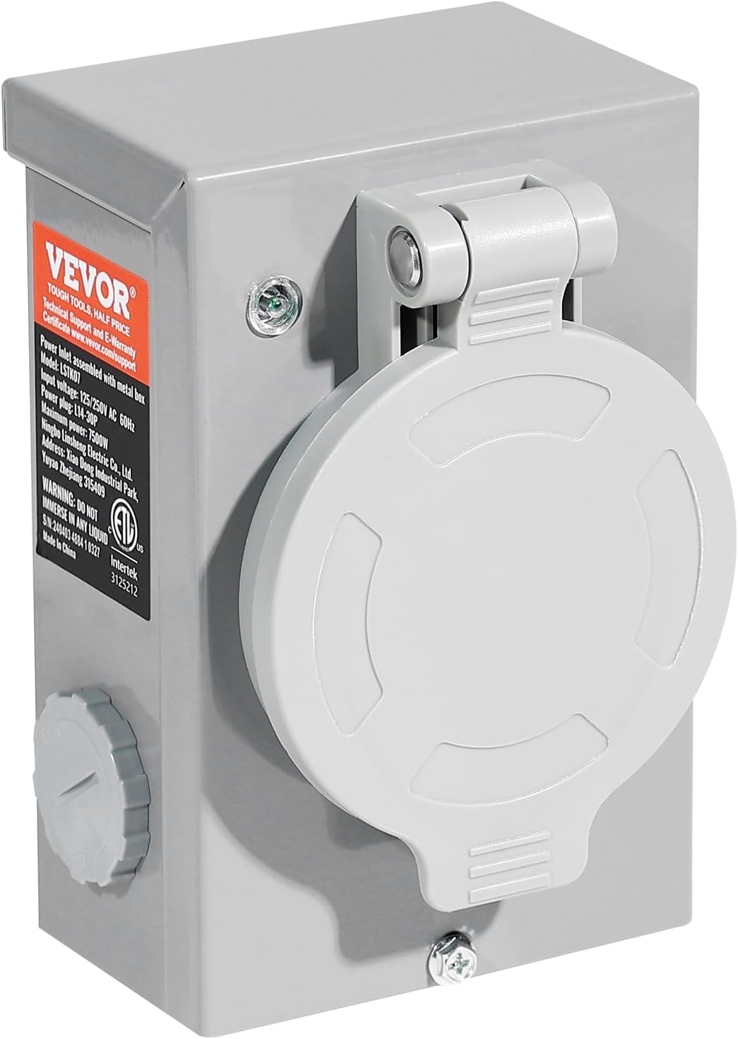 VEVOR 30 Amp Generator Cord and Power Inlet Box Kit, 40 FT Generator Extension Cord NEMA L14-30P/L14-30R STW 10 AWG with Twist Lock Connector, Pre-Drilled Inlet Box, ETL Listed