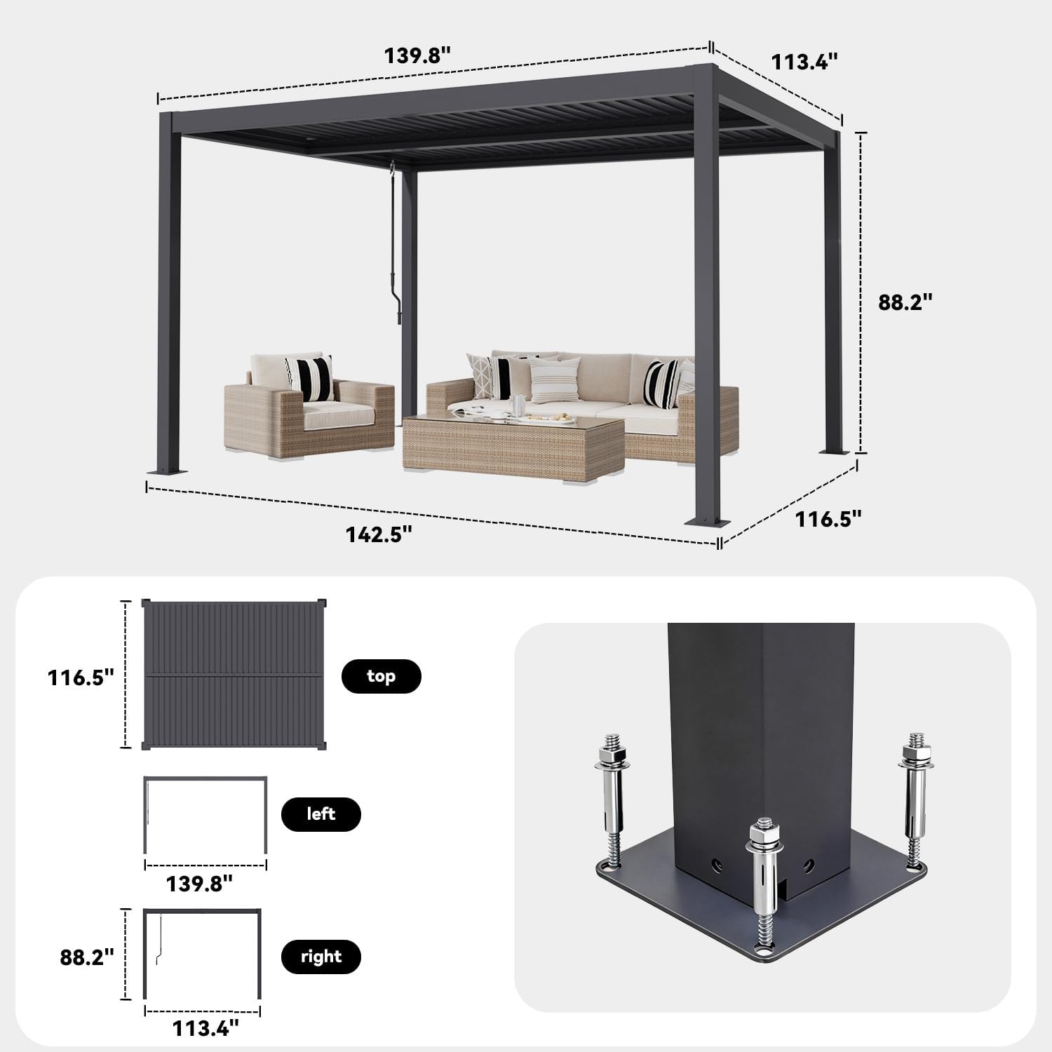MELLCOM Pergola Louvered 10x12, Metal Hardtop Pergola with Adjustable Roof for Sun & Rain Shade, Outdoor Gazebo with Integrated Drainage System, Modern Rustproof Patio Canopy Carport