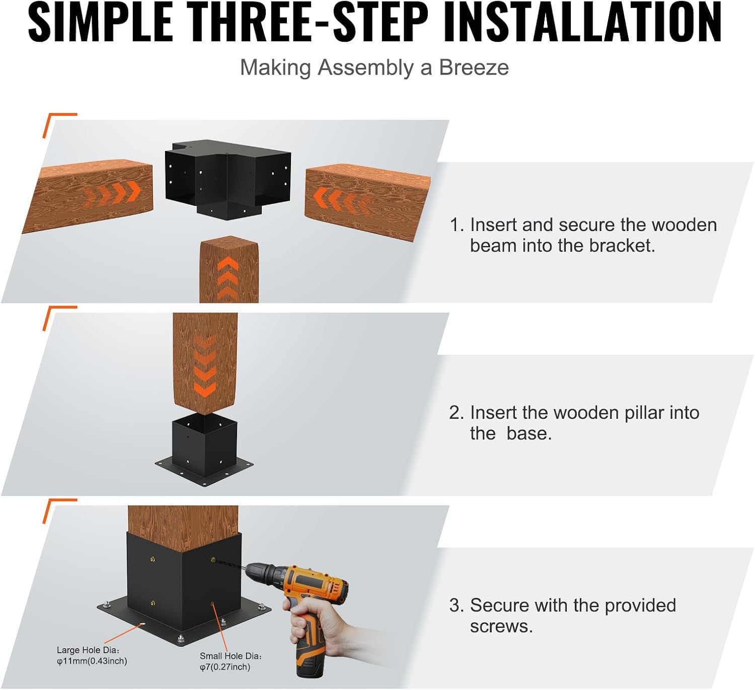 VEVOR Pergola Bracket Kit 6''x6''(Inner Size 5.6x5.6), 4pcs 4-Way Heavy Duty Corner Bracket Woodworks DIY Post Base Kit, Easy Installation Wooden Beams for Gazebos, Patio Pergolas, Log Cabin