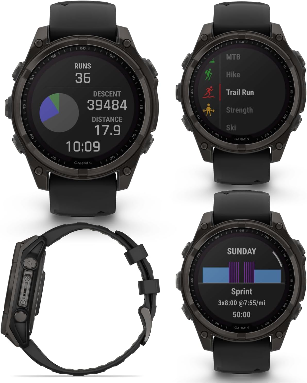 Garmin Fenix 8 47 mm, Multisport GPS Smartwatch, Solar, Sapphire, Carbon Gray DLC Titanium with Black/Pebble Gray Silicone, Built-in LED Flashlight, Voice Control Black Earbuds Bundle