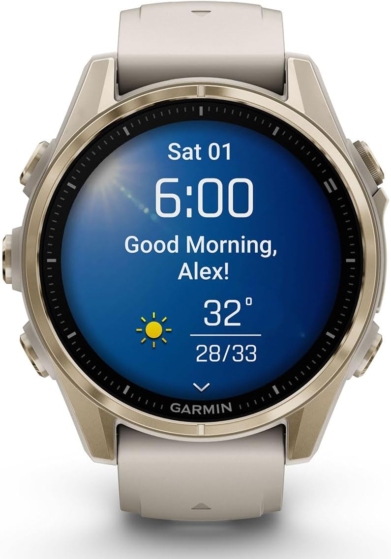 Garmin Fenix 8 AMOLED Sapphire (43mm, Soft Gold/Dark Sandstone) Multisport GPS Smartwatch Gift Box Bundle - 1.3' Touchscreen, Built-in LED Flashlight with PlayBetter Charger, Screens, Adapter, Case
