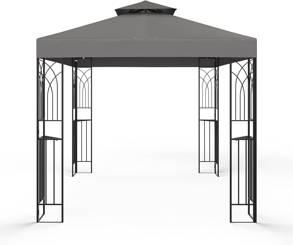 8x8 Outdoor Gazebo for Backyard, Patio Gazebo Tent with Corner Shelves, Gray