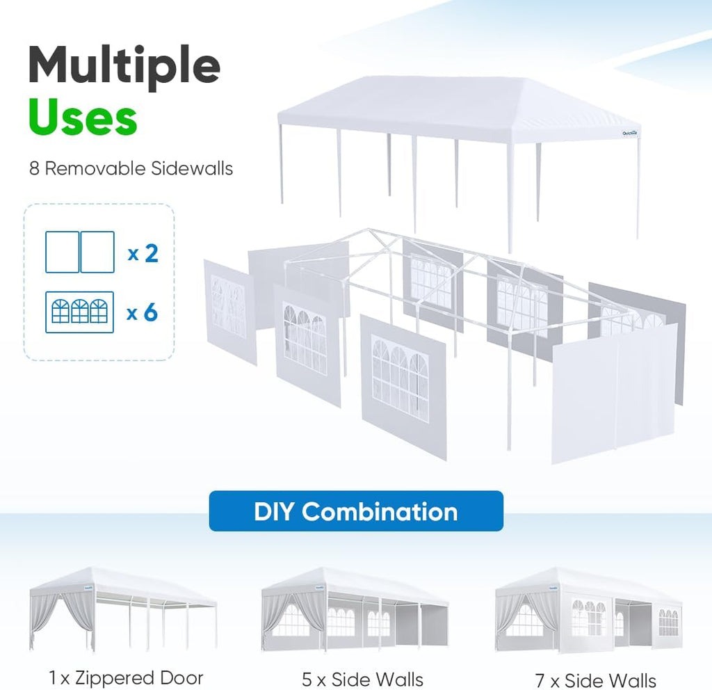 Quictent 10x30 Party Tent Gazebo Wedding Canopy Tent for Parties BBQ Shelter Pavilion with Removable Church Sidewalls & Elegant Church