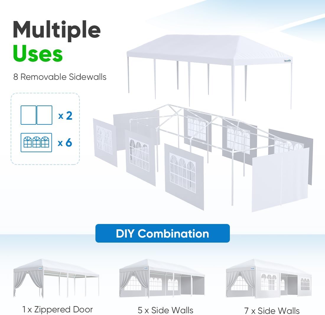 Quictent 10x30 Party Tent Gazebo Wedding Canopy Tent for Parties BBQ Shelter Pavilion with Removable Church Sidewalls & Elegant Church
