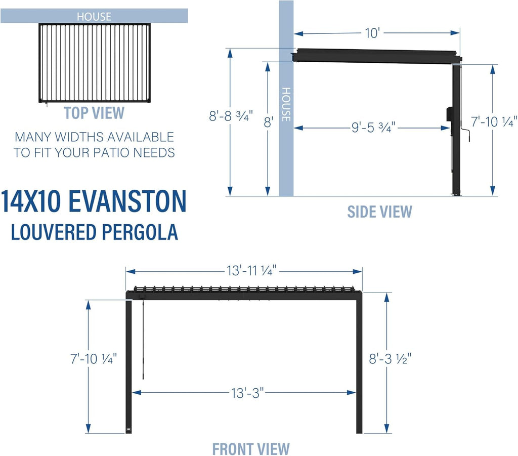 Backyard Discovery Evanston 14'x10' Galvanized Steel Wall-Mounted Louvered Pergola Kit with Adjustable Roof, Shade, Rain Protection, High-Wind Rating, PowerPort, Gutter System for Outdoor Patio, Deck