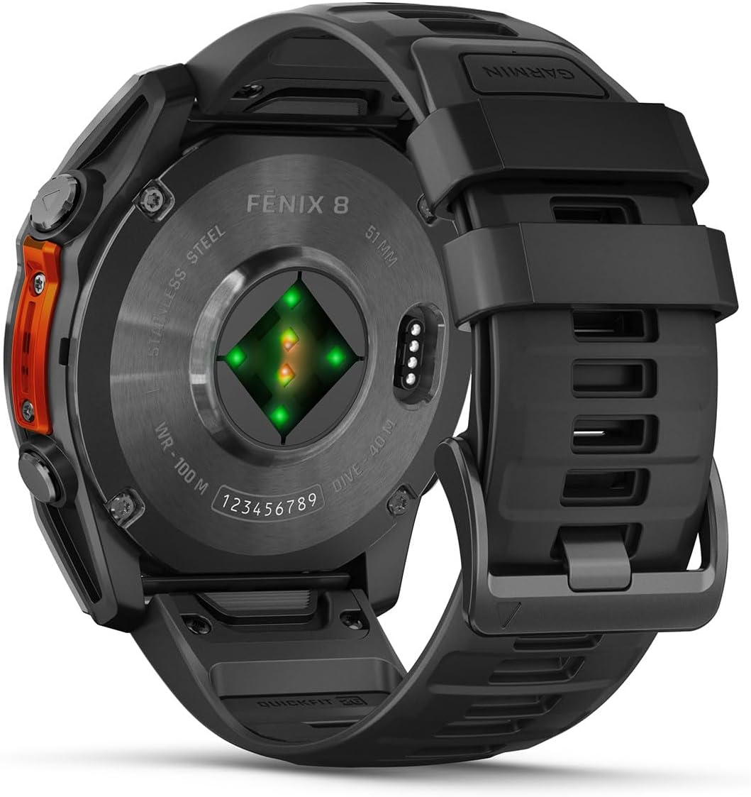 Garmin Fenix 8 AMOLED (51mm, Slate Gray/Black) Multisport GPS Smartwatch Gift Box Bundle - 1.4' Touchscreen, Built-in LED Flashlight with PlayBetter Charger, Screens, Adapter, Case