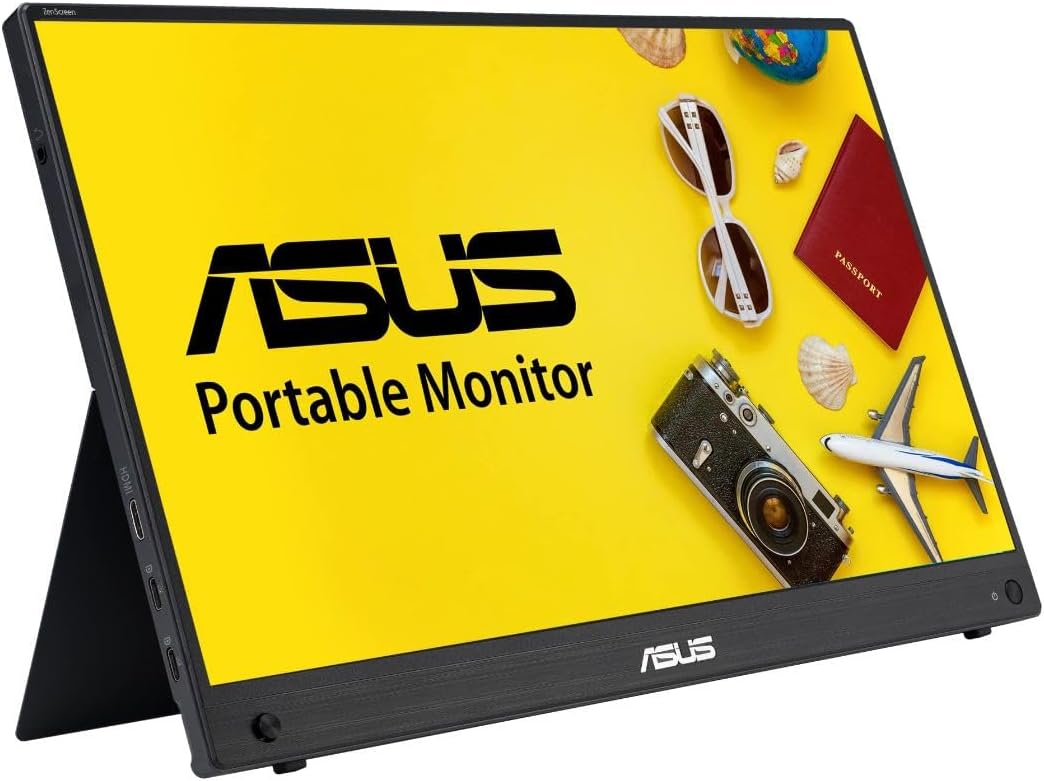 ASUS ZenScreen 15.6' 1080P Portable USB-C Monitor (MB16AHG) - Full HD, IPS, 144Hz, Mini-HDMI, Freesync Premium™, Ergo Kickstand, Eye Care, Blue Light Filter, Tripod Mountable, Protective Sleeve