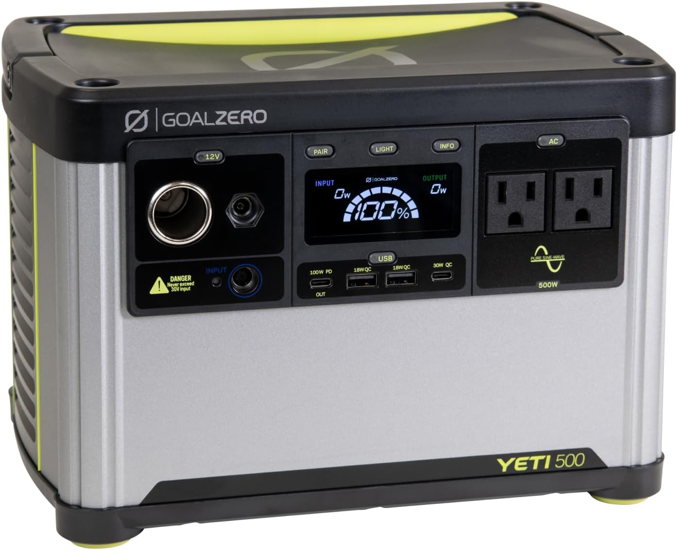 Goal Zero Yeti Portable Power Station, Yeti 500, 499 Watt Hour LiFePO4 Battery, Water resistant & Dustproof Solar Generator For Outdoors, Camping, Tailgating, & Home, Clean Renewable Off-Grid Power