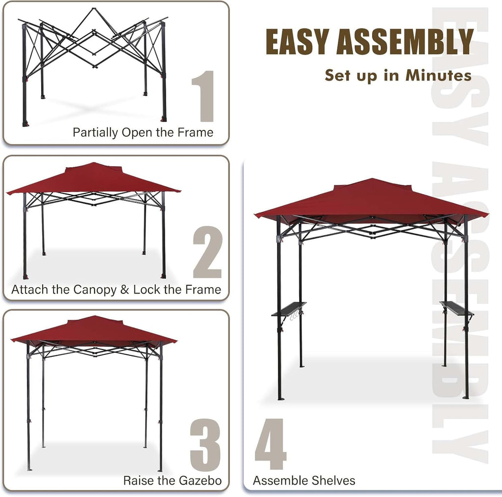 EAGLE PEAK 8x5 Pop up Grill Gazebo with Carry Bag, Instant Outdoor BBQ Canopy Tent with Air Vent for Barbeque, Picnic and Patio, Red
