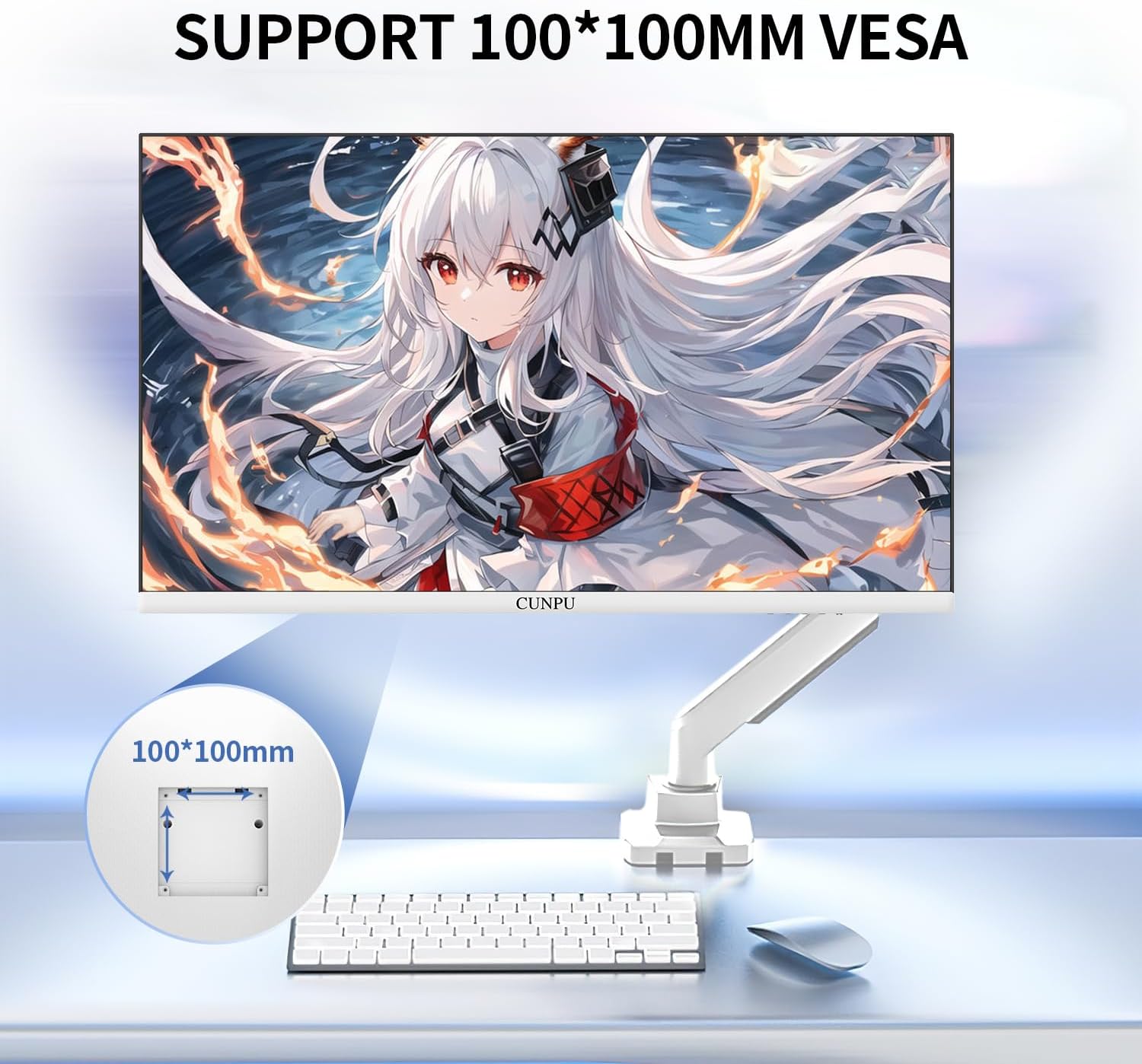 CUNPU 27 Inch White 180/200Hz Gaming Monitor, QHD 2560x1440 Fast IPS PC Monitor, Adaptive Sync, 100% sRGB, HDR10, Built-in Speaker, Height/Swivel/Tilt/Rotating Adjustable Stand, HDMI, Displayport
