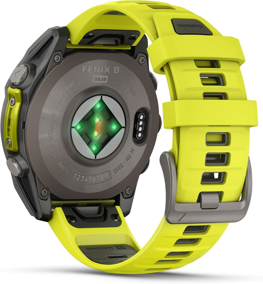 Garmin Fenix 8 Solar Sapphire (47mm, Titanium/Amp Yellow) Multisport GPS Smartwatch Gift Box Bundle - 1.4' Touchscreen, Built-in LED Flashlight with PlayBetter Charger, Screens, Adapter, Case