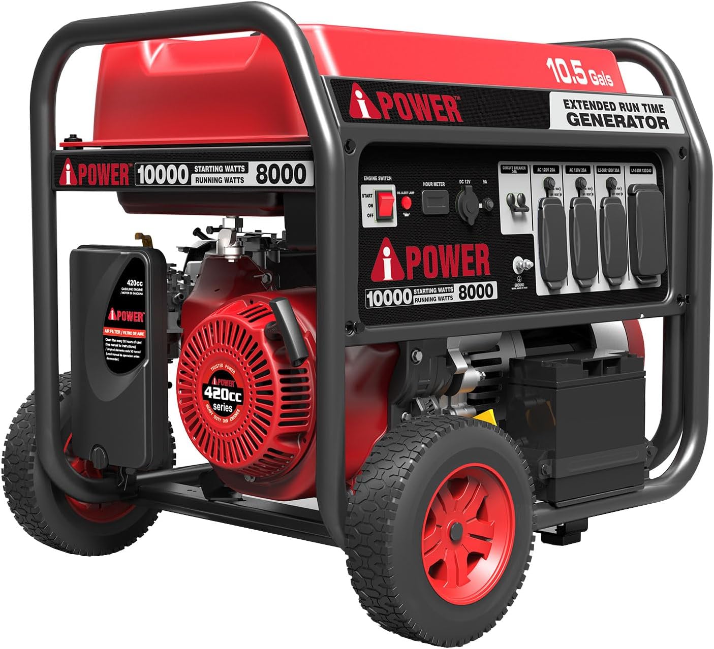 A-iPower 10000-Watt Electric Start Portable Generator, Gas Powered with 420cc OHV Engine, Heavy Duty Generators For Jobsite, Home Use, Emergency (AP10000E)