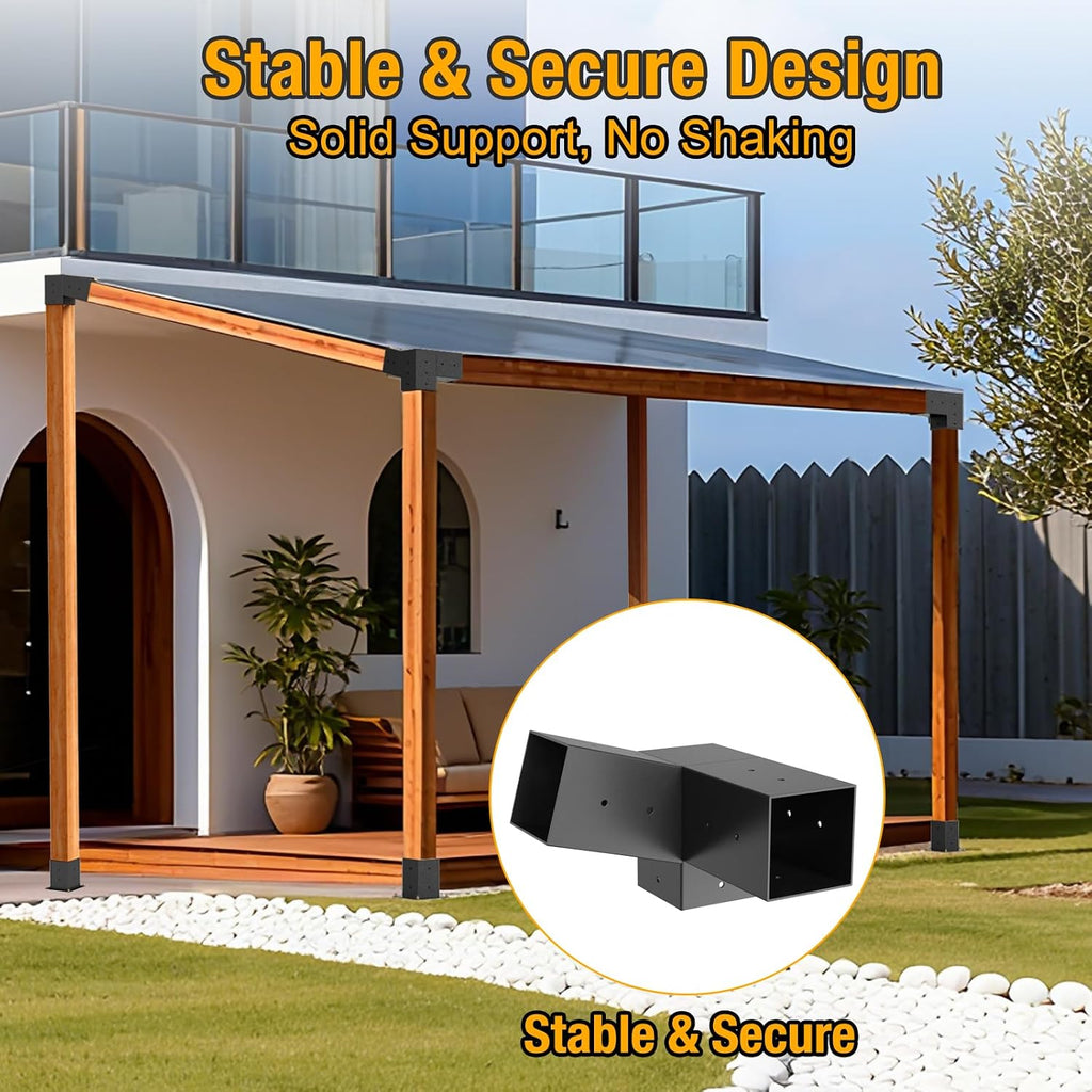 Eapele 8PCS 15° Slanted Roof Pergola Brackets, 3-Way Roof Wall Mount Extension Pergola Kit, Wood Post Base Bracket,Log Cabin
