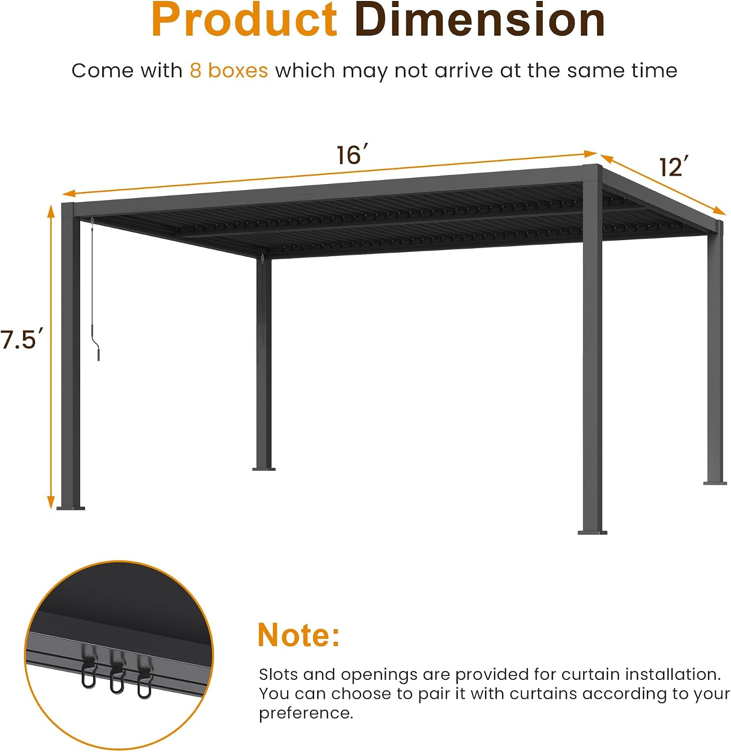 Louvered Pergola 12'x16', Metal Patio Outdoor Pergola with Adjustable Rainproof Roof for Outdoor Deck Garden & Yard, Metal Hardtop Gazebo for Grill, Black