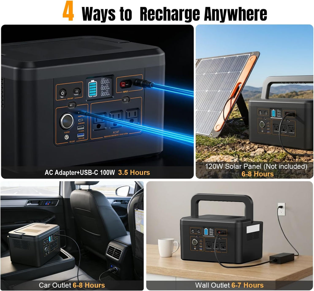 Portable Power Station 650W (1200W Peak), 576Wh Solar Generator, LiFePO4 Battery 3.5 Hour Fast Charging, Solar Generator for Home & Emergency Backup, Hurricane, CPAP (Solar Optional)