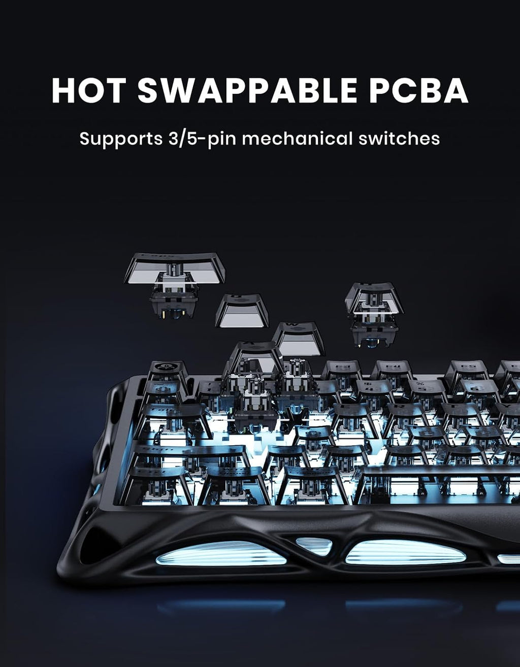 GravaStar Mercury K1 75% Wireless Mechanical Keyboard, Aluminum Alloy Gaming Keyboard with Knob, Hot Swappable, Linear Switches, Transparent Keycaps, RGB Backlit, 2.4GHz/BT5.0/USB for PC Gaming