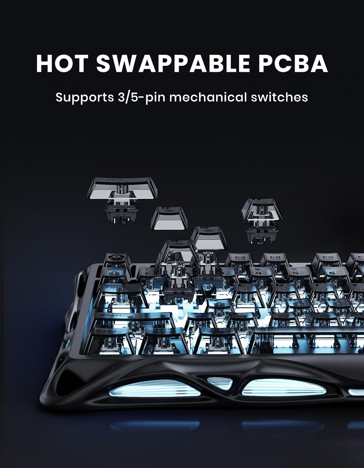 GravaStar Mercury K1 75% Wireless Mechanical Keyboard, Aluminum Alloy Gaming Keyboard with Knob, Hot Swappable, Linear Switches, Transparent Keycaps, RGB Backlit, 2.4GHz/BT5.0/USB for PC Gaming