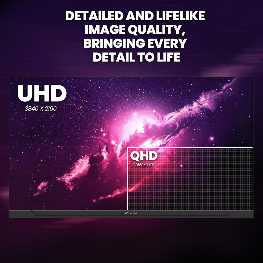 CRUA 32' 4K Gaming Monitor, UHD 3840x2160 IPS Display, 144Hz, AMD FreeSync, 120% sRGB, 1.07B Colors, Built-in Speakers, HDMI 2.1 & DP 1.4, Wall Mountable PC Monitor for Gaming, Streaming & Work