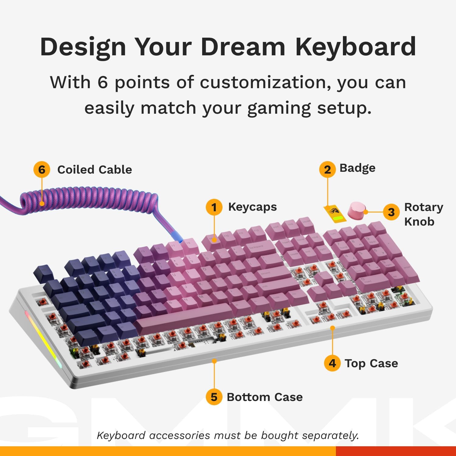 Glorious Gaming - GMMK 3 Custom Mechanical Gaming Keyboard with Knob, 100% Keyboard Full Size, Modular Gasket System, Doubleshot PBT Keycaps, Aluminum Switch Plate, Hotswappable Switches, ANSI (White)