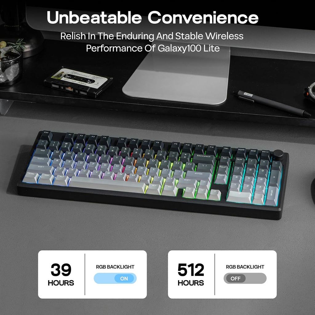 EPOMAKER Galaxy100 Lite QMK/VIA Gaming Keyboard with 8000mAh Battery and Numpad, 1800 Aluminum Mechanical Keyboard, USB-C/BT/2.4Ghz, Hot-Swap, Creamy Sound (Black, Wisteria Linear Switch)