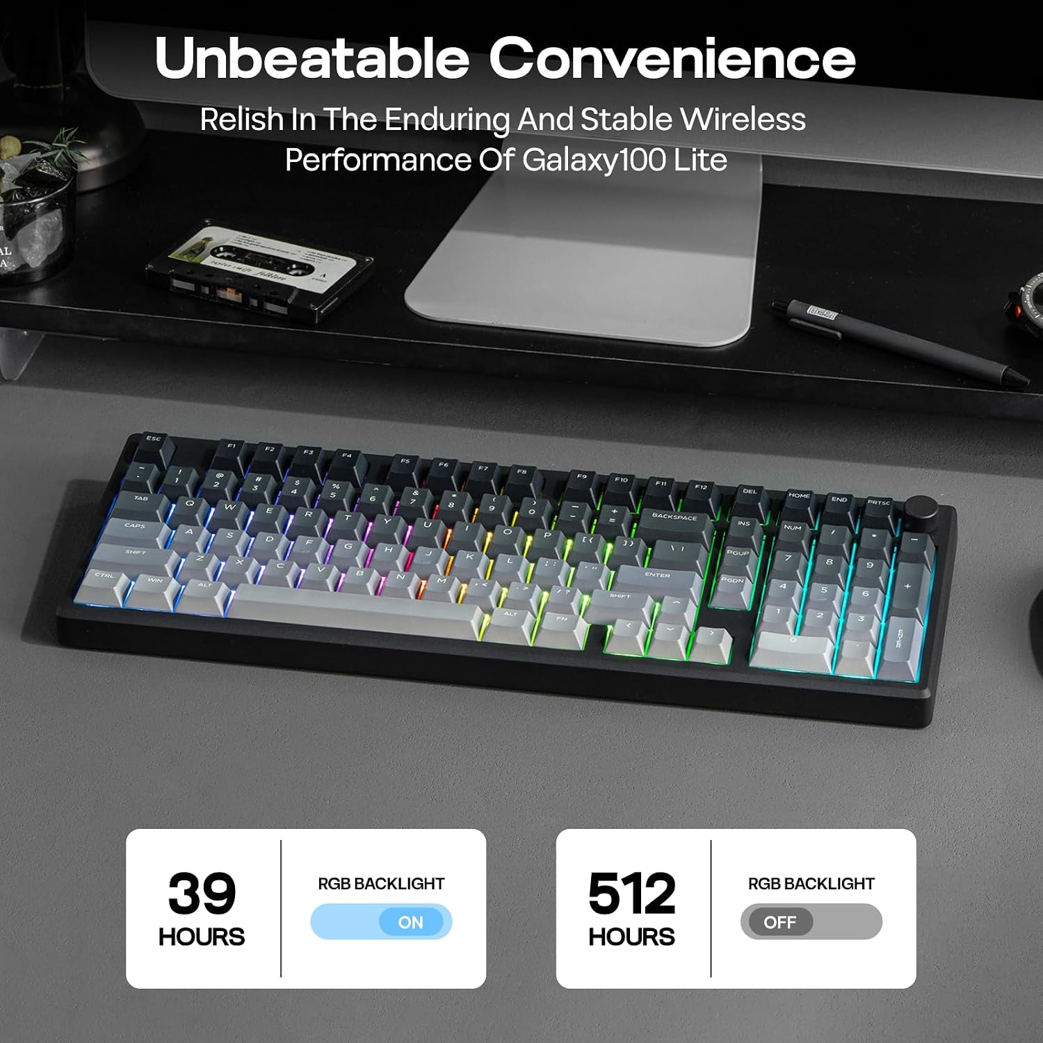 EPOMAKER Galaxy100 Lite QMK/VIA Gaming Keyboard with 8000mAh Battery and Numpad, 1800 Aluminum Mechanical Keyboard, USB-C/BT/2.4Ghz, Hot-Swap, Creamy Sound (Black, Wisteria Linear Switch)
