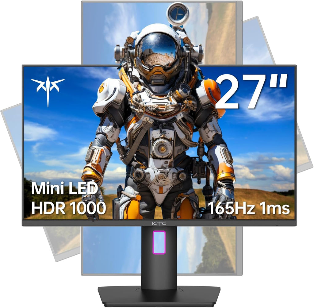 KTC Mini LED Monitor 27 Inch, HDR1000 1440P 165Hz 144Hz Gaming Monitor,Built-in Speakers, Type-C 90W, HDMI/DP/USB,Swivel/Height/Pivot/Tilt Adjustable, VESA, 2K PC Monitor for Gamer & Designer