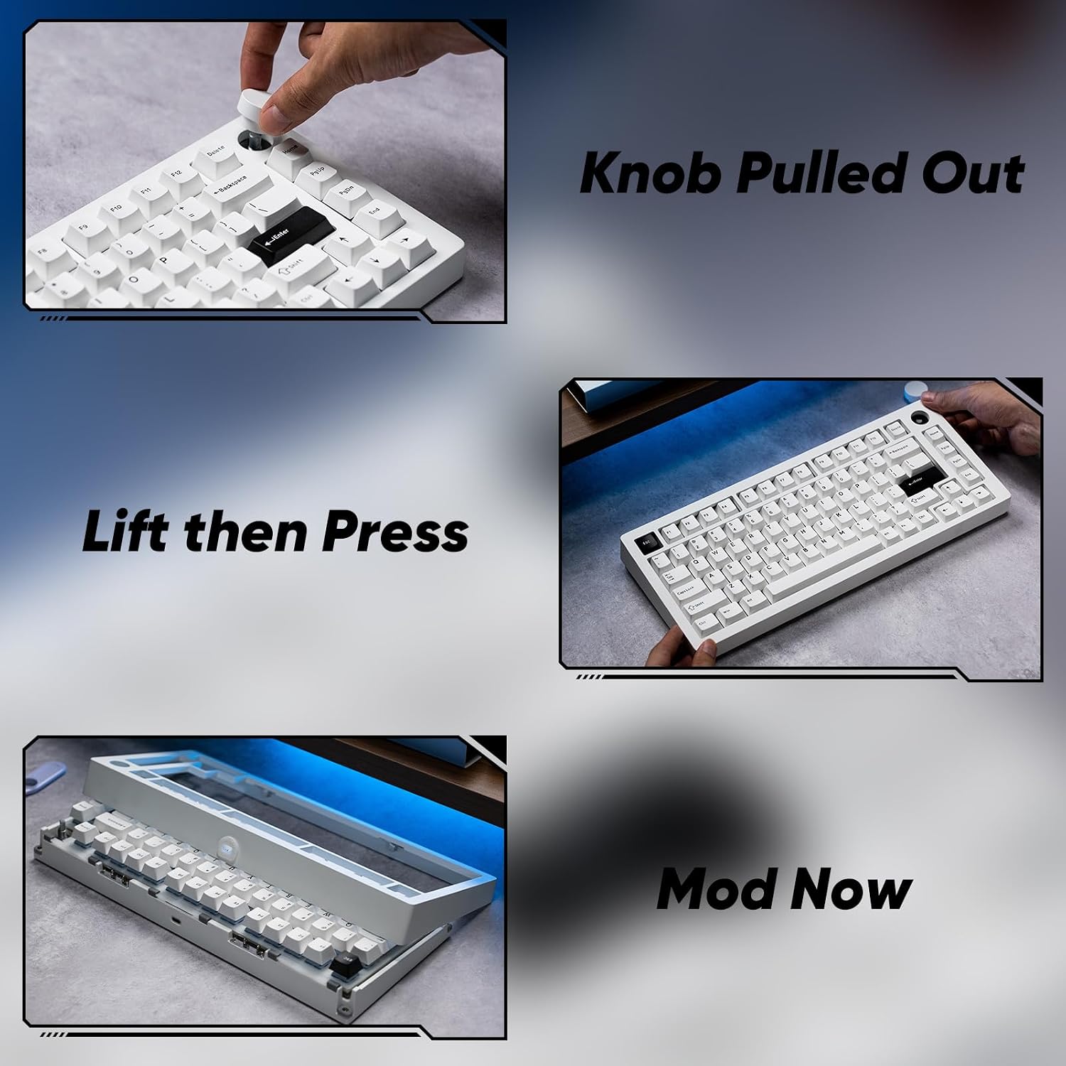 MONSGEEK M1 V5 Aluminum Mechanical Keyboard 75% Quick Release Gaming Keyboard Black on White with Knob 8000 mAh RGB Hot-swappable Pre-lubed Mirror Switch