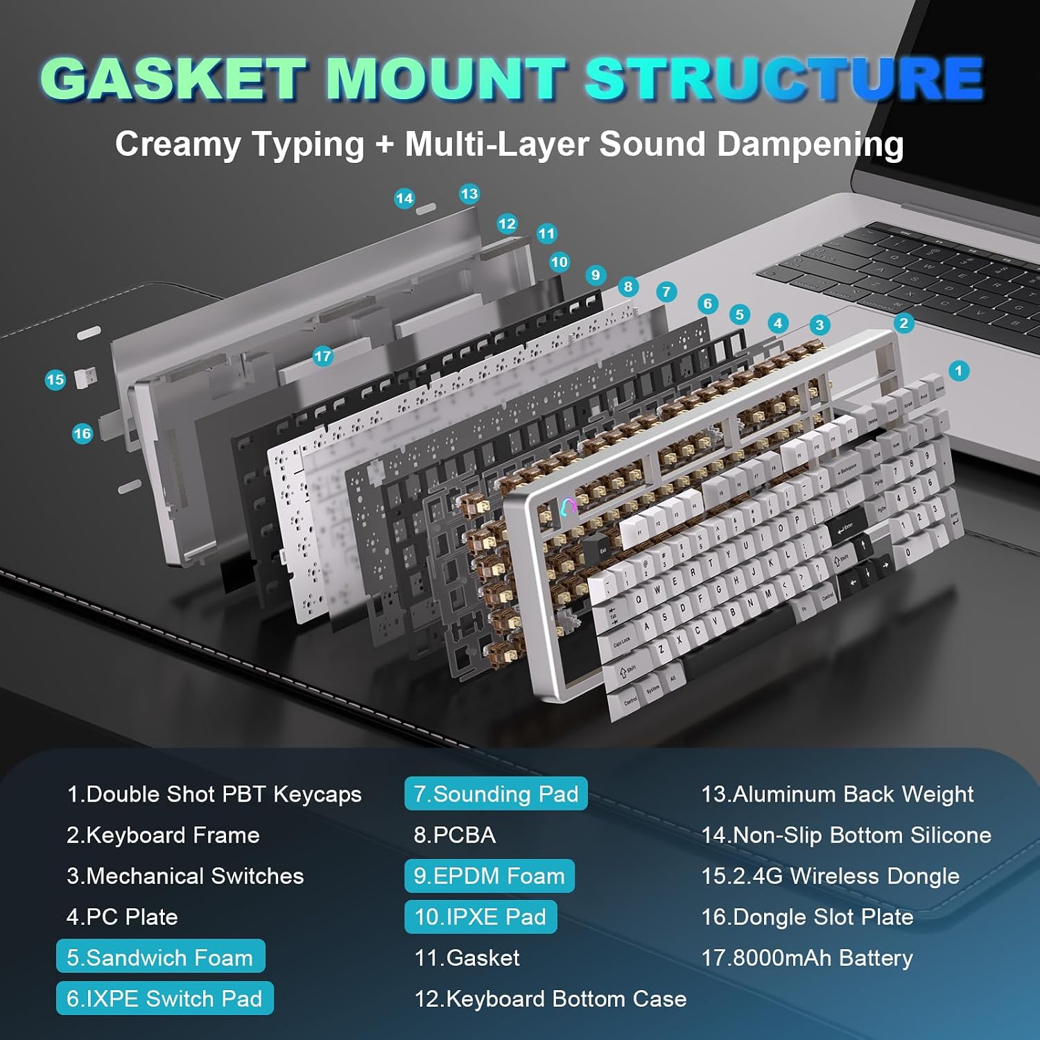 YUNZII AL98 QMK/VIA Wireless Mechanical Gaming Keyboard,Full Aluminum,BT/2.4G/USB-C, Pre-Lubed Hot Swappable Gasket Mount 1800 Layout,RGB Backlit for Win/Mac (White, Cocoa Cream V2 Switch)