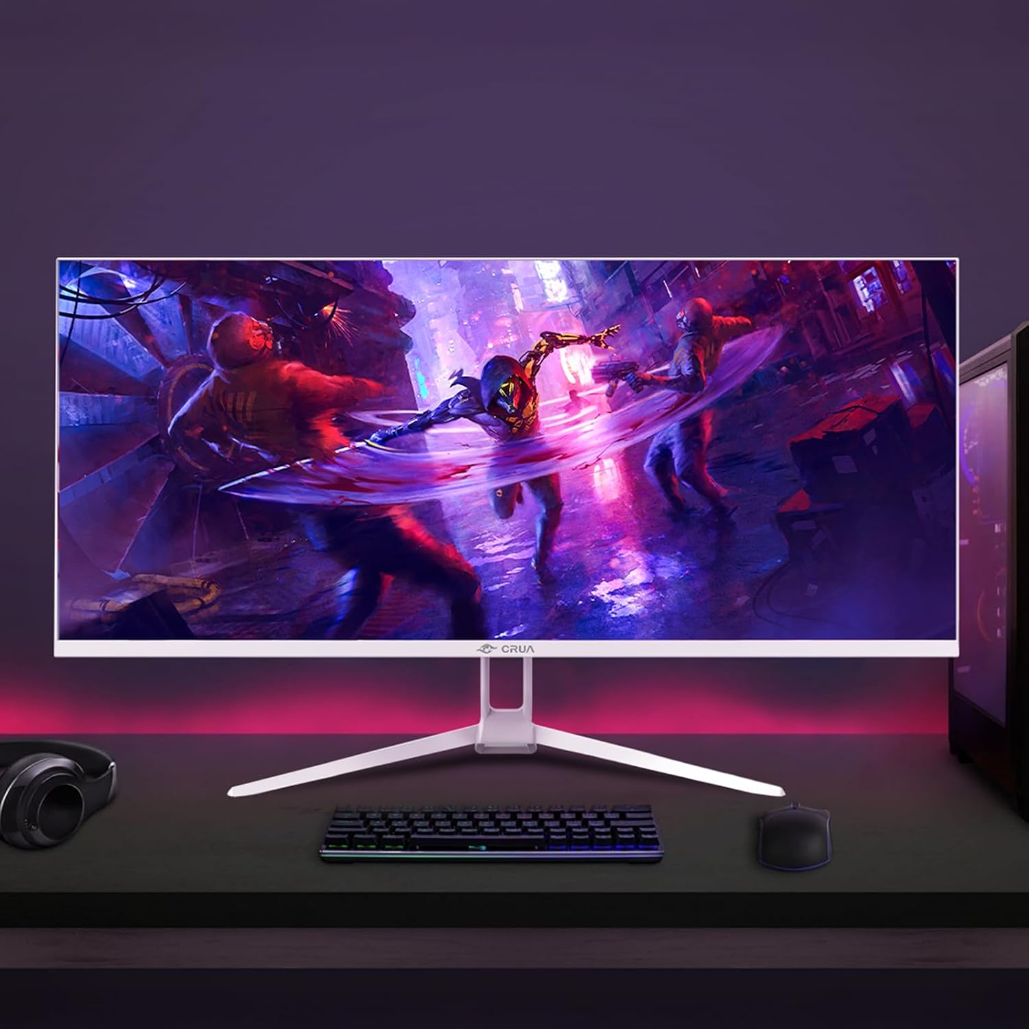 CRUA 34'' Ultrawide Gaming Monitor 120HZ, 21:9 WFHD 2560X1080 IPS Panel Computer Monitors with Built-in Speakers, Support AMD FreeSync, 120% sRGB, DP1.4 & HDMI1.4, Wall Mountable Installs-White