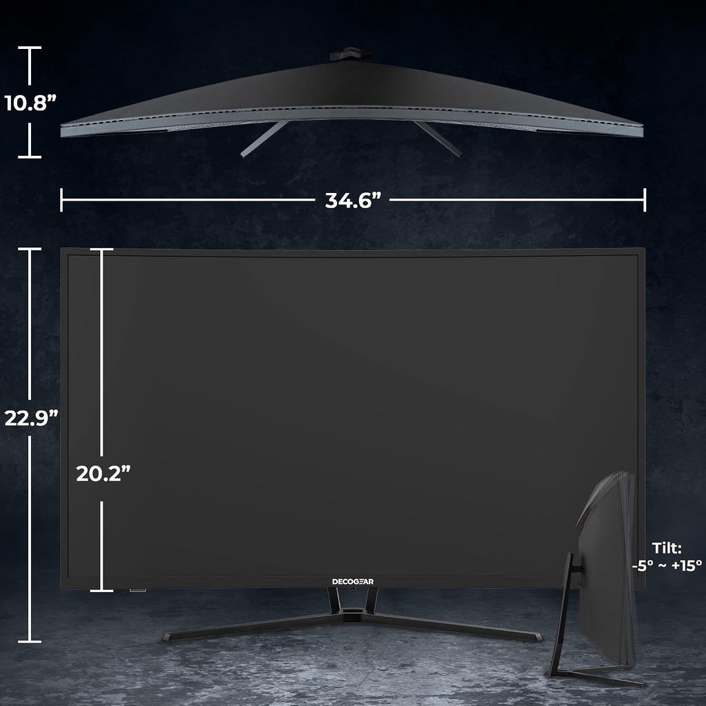 Deco Gear 39' Curved Widescreen Gaming Monitor | 2560x1440 | 1ms MPRT | 165 Hz | 16:9 | HDR400 | 4000:1 | 1 x HDMI | 1 x DisplayPort - Limited Black Edition