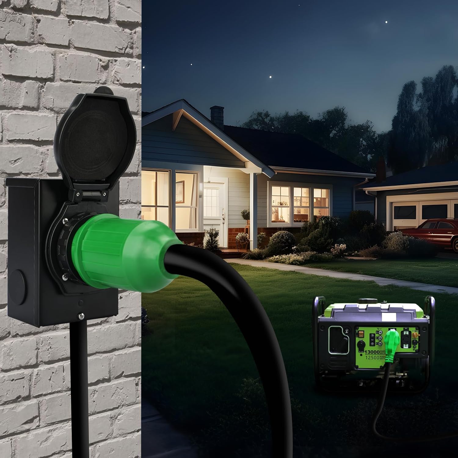 RVGUARD Emergency Power Combo Kit, 50 Foot 50 Amp Generator Cord and Power Inlet Box, NEMA 14-50P to SS2-50R Generator Cord with NEMA SS2-50P Pre-Drilled Generator Inlet Box, ETL Listed