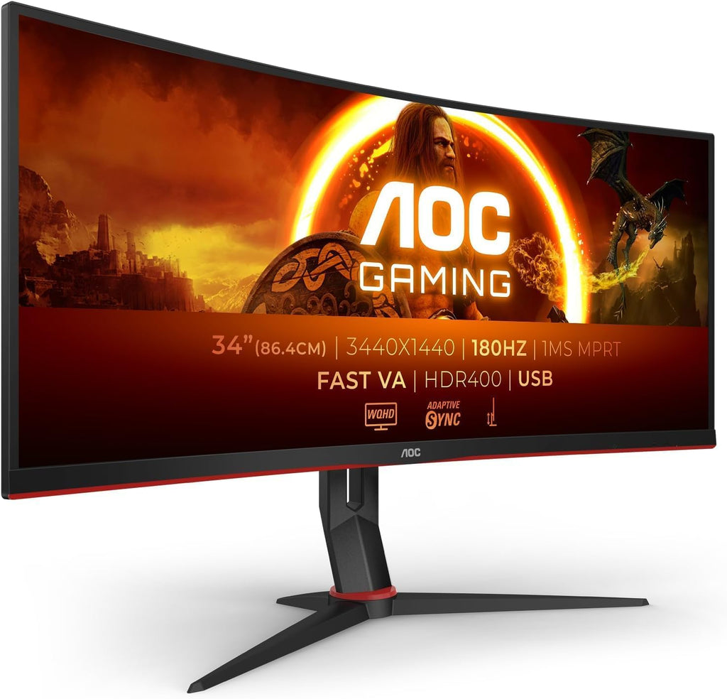 AOC CU34G2XP/BK Gaming Monitor - 34' WLED Curved Monitor - 180Hz Refresh Rate, 5ms Response Time (Renewed)