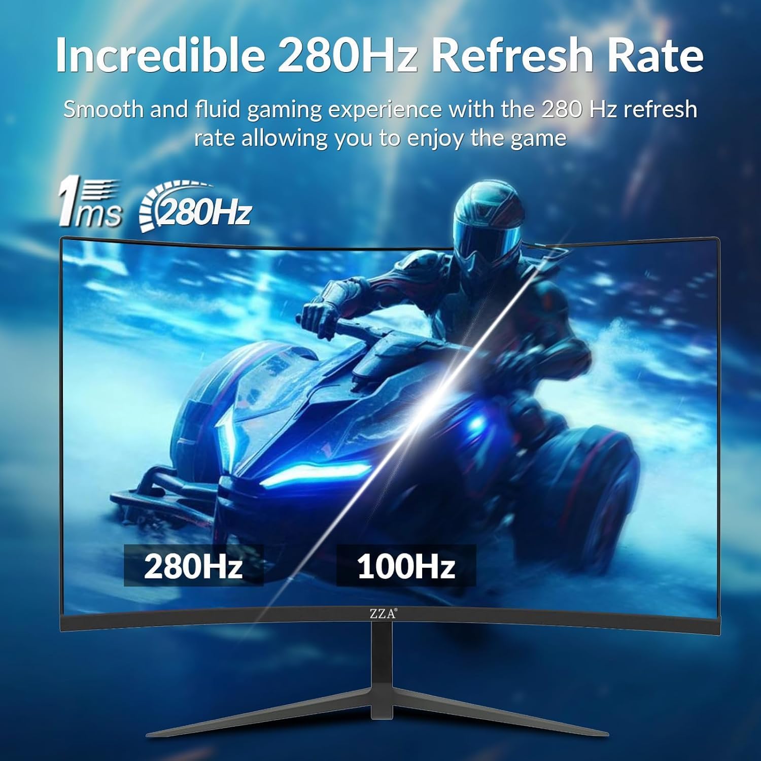 ZZA 27'' 280Hz 240Hz Gaming Monitor, Curved Monitor 1800R VA FHD 1080P 1ms, AMD FreeSync Premium, HDR Ready,120% sRGB, HDMI DP, VESA Mountable, Low Motion Blur, Flicker-Free & Low Blue Light