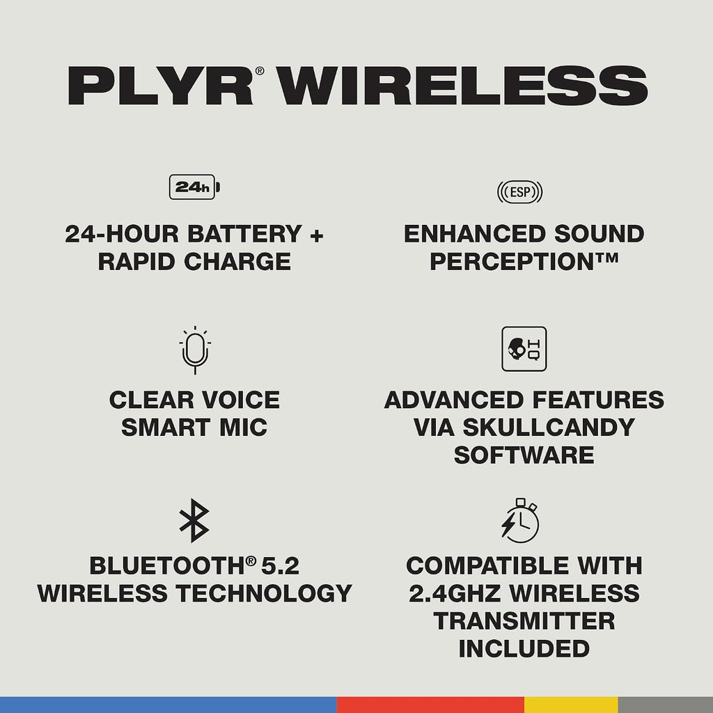 Skullcandy PLYR Multi-Platform Wireless Gaming Headset, Bluetooth Headphones, Removable Mic, Up to 24 Hrs Battery, PC, Xbox, PlayStation, 2.4GHz Low Latency Wireless Transmitter Included - Digi-Black