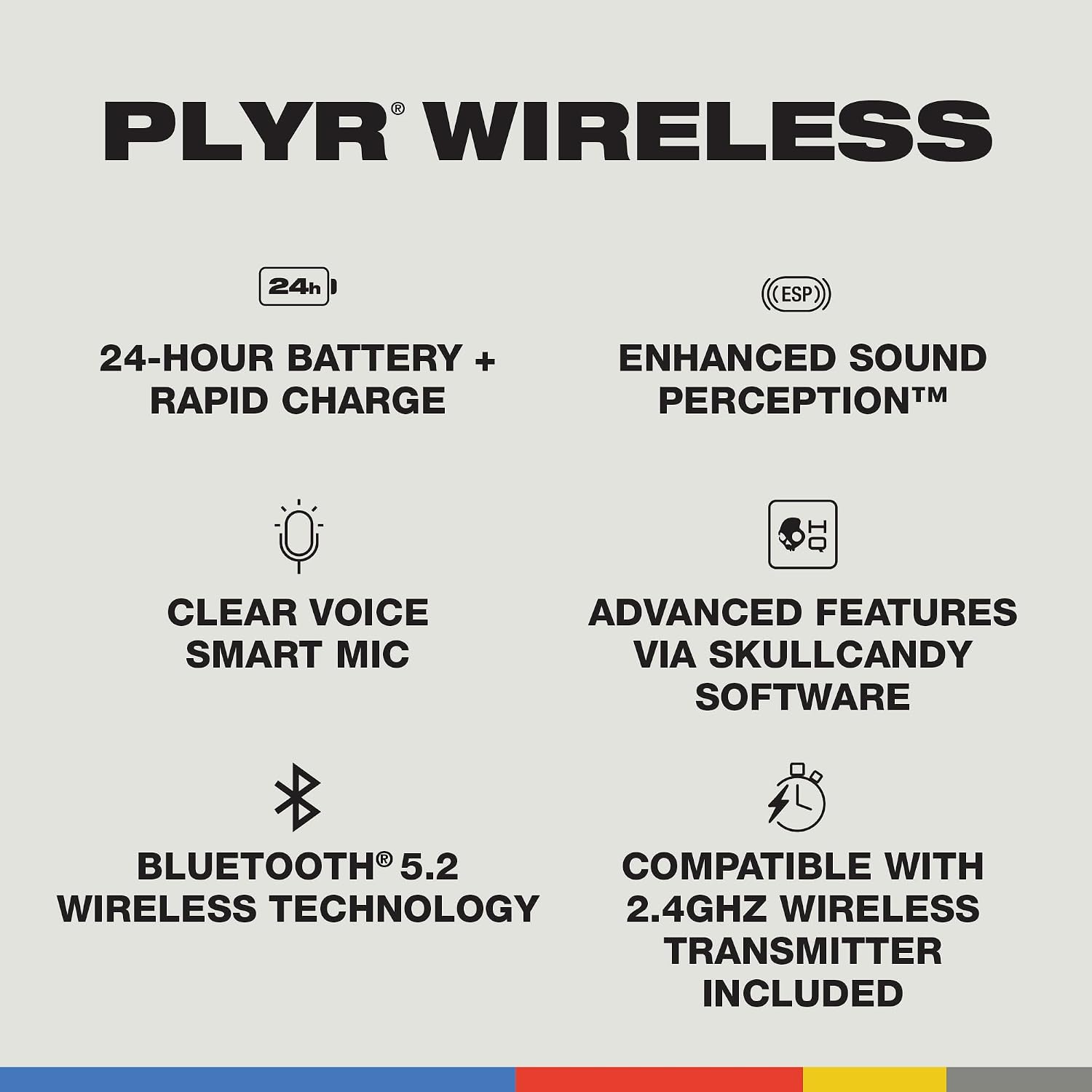 Skullcandy PLYR Multi-Platform Wireless Gaming Headset, Bluetooth Headphones, Removable Mic, Up to 24 Hrs Battery, PC, Xbox, PlayStation, 2.4GHz Low Latency Wireless Transmitter Included - Digi-Black