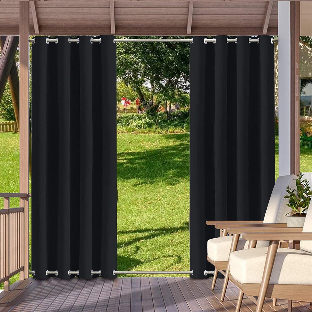 SK Studio Outdoor Curtains for Patio Waterproof Sunlight Block Rustproof Grommet Top and Bottom Windbreak Privacy Curtain for Gazebo, Front Porch, Pergola, 2 Panels, Black, 100' W x 96' L