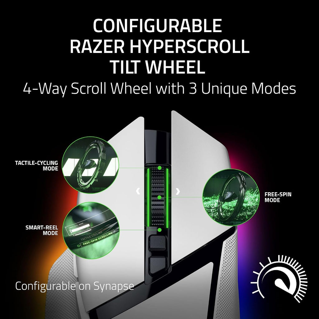 Razer Basilisk V3 Pro 35K Wireless Gaming Mouse: HyperScroll Tilt Wheel - 35K DPI Optical Sensor Gen 2-13 Customizable Controls - Chroma RGB - Optical Switches Gen 3 - Up to 140 Hr Battery - White