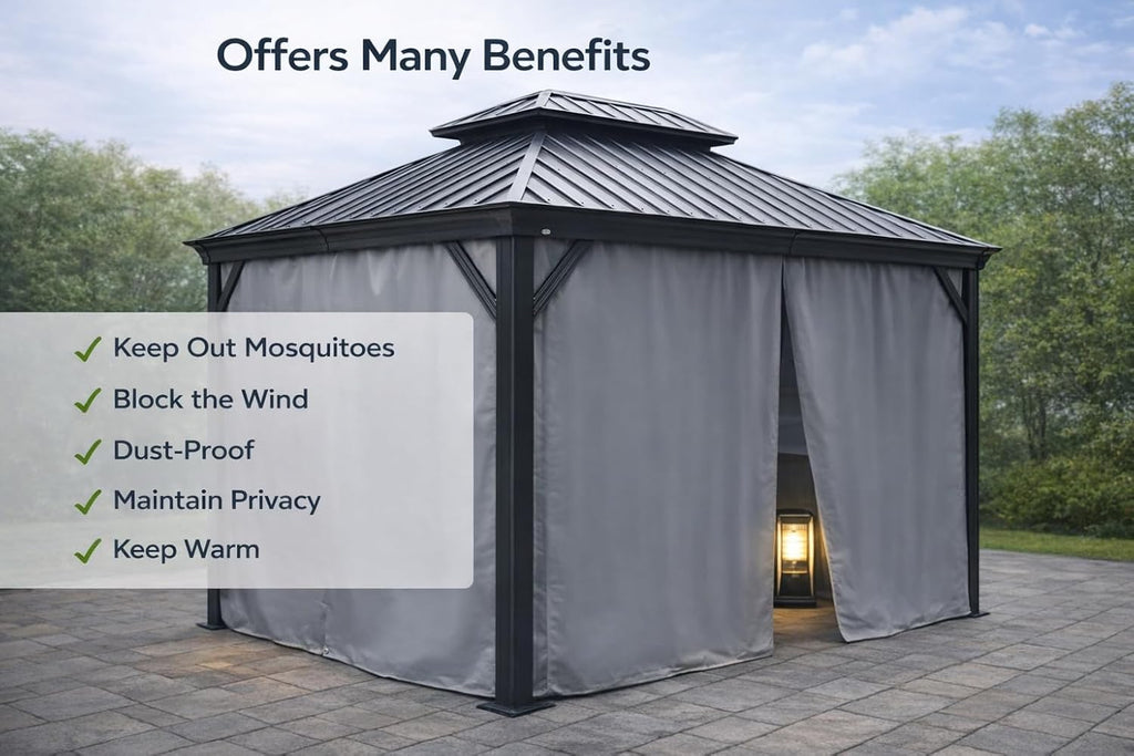 Kozyard 12' x 14'Outdoor Gazebo Privacy Curtain Sidewall, Waterproof Patio Privacy Curtain with Center-Zip Design, Replacement for Hardtop Gazebo Gray